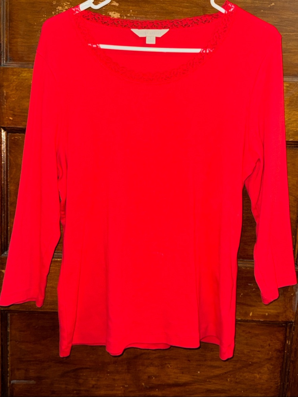 Laura Ashley Red Lace-Trim Scoop Neck Long Sleeve Top